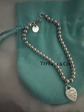 Tiffany & Co. Sterling Silver Heart Tag Bead Bracelet